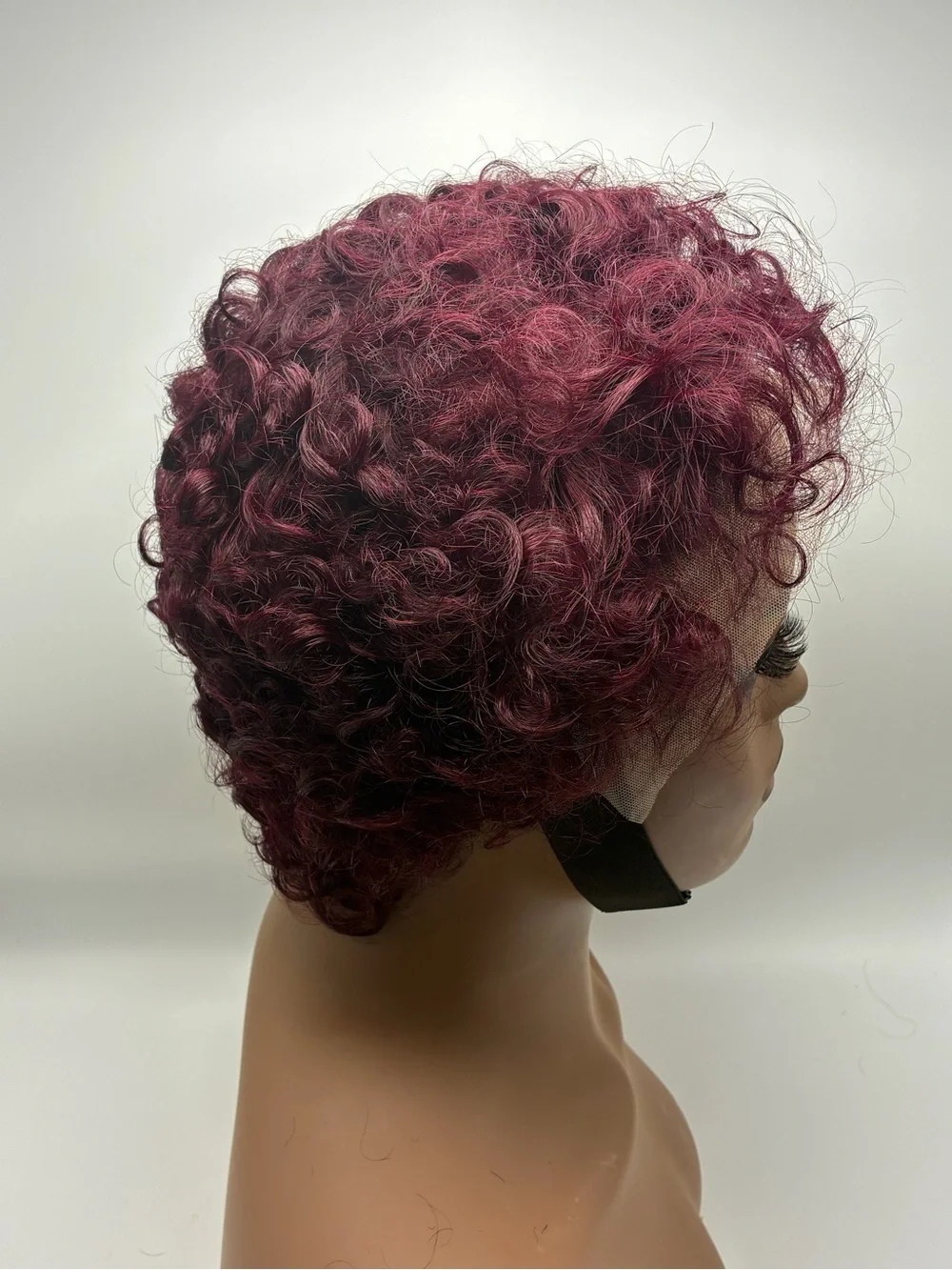 Short Curly Lace Front Wig in Burgundy.  Human Hair